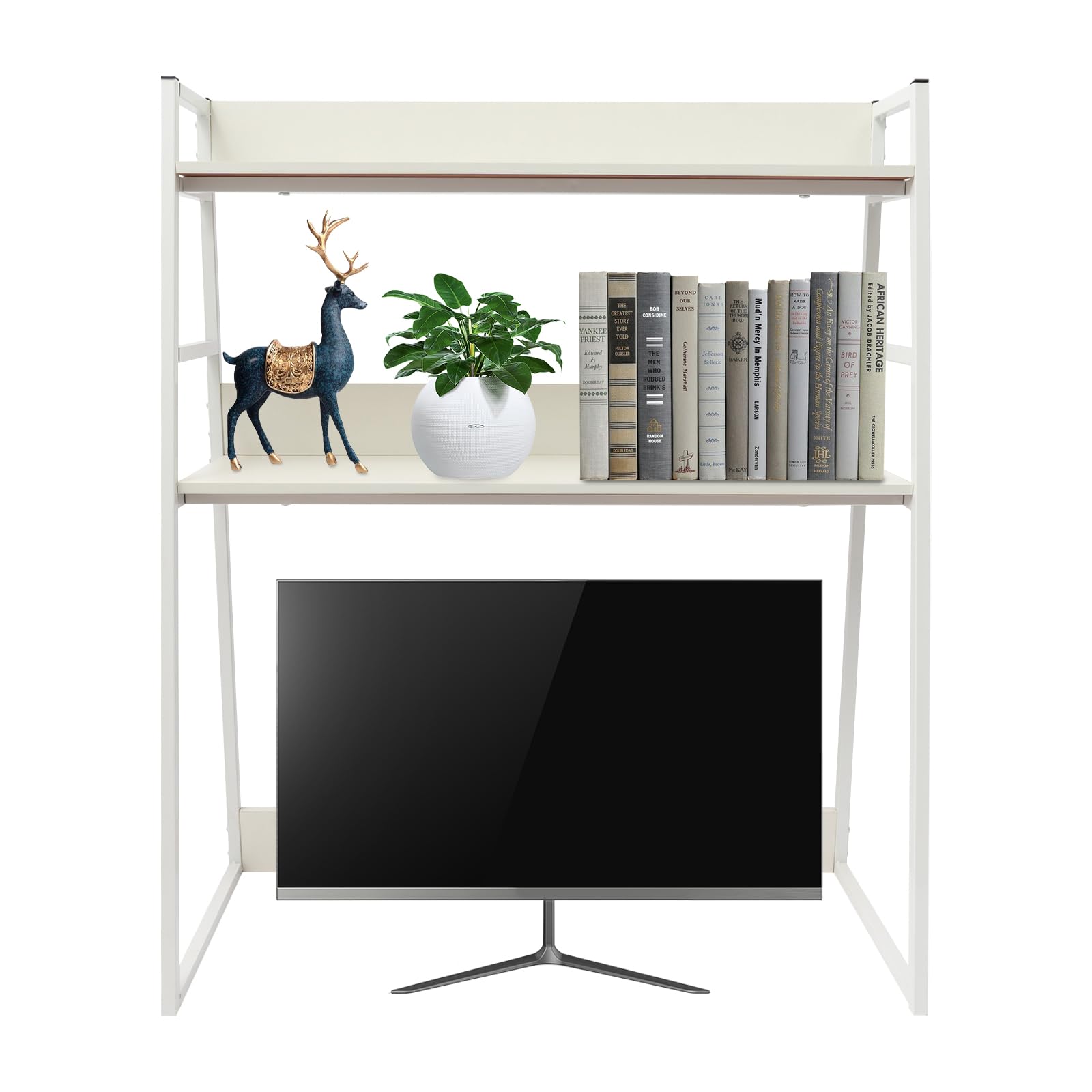 Estantería de Escritorio de 2 Niveles para Ordenador, Organizador de Libros, Expositor, para Dormitorio (Blanco)