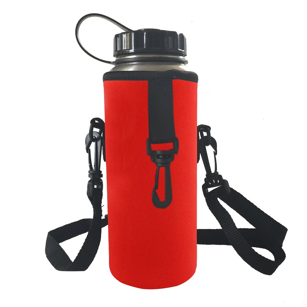 GLUK 750ML Water Bottle Carrier, Protable Neoprene Insulated Water Bottle Holder Cover Sleeve Tote Bag Pouch with Adjustable Shoulder Strap for Kids Students Women Men (Red)