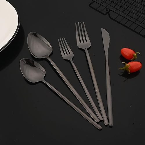 Miniatura 84 de JASHII Juego de cubiertos delgados de 20 piezas, acero inoxidable 18/10 con chapado en oro de titanio, juego de cubiertos de mango blanco, incluye