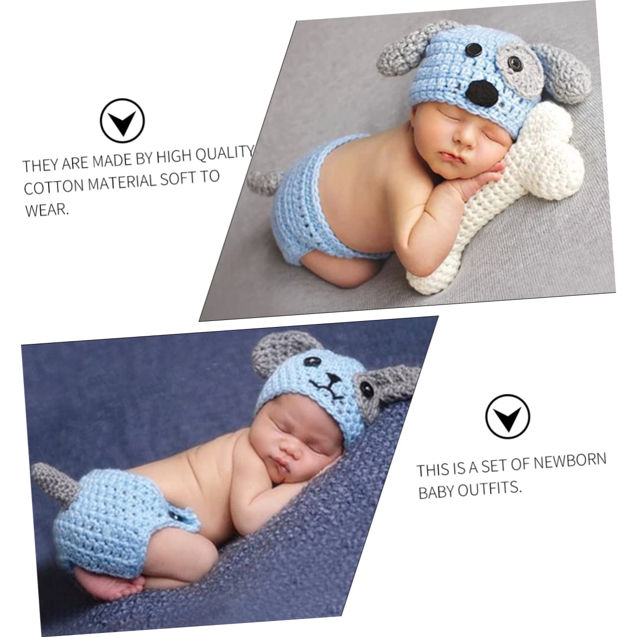 BESPORTBLE Ropa Recién Nacida Tejida A Mano Traje De Fotografía Recién Nacido Ropa Infantil Trajes De Cachorro Ropa De Bebé Gorro Tejido Bebe Azul Algodón