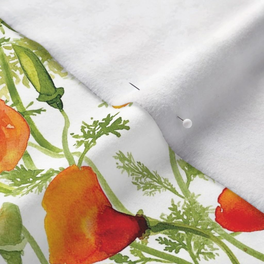 Spoonflower Fabric - California Poppies Small Wildflower Watercolor Botanical Poppy Pacific Printed on Polartec(R) Fleece Fabric by The Yard - Sewing Blankets Loungewear and No-Sew