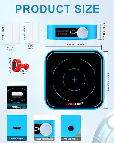 Miniatura 3 de Mini agitador magnético de 3000 rpm, mezclador magnético de 101.4 fl oz para líquido de baja viscosidad, sin calentamiento, velocidad ajustable y 4