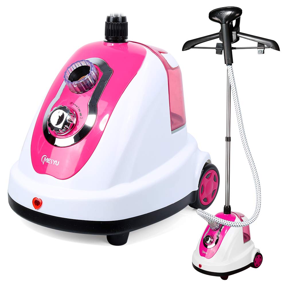 Garment Steamer Professionale, Stiratrice Verticale con piastra Acciaio Inox, Vapore continuo, Asta telescopica, Serbatoio 1.7 L, Accessori inclusi, 1700W 30g/min 230V/50H (Rosa-1700w)