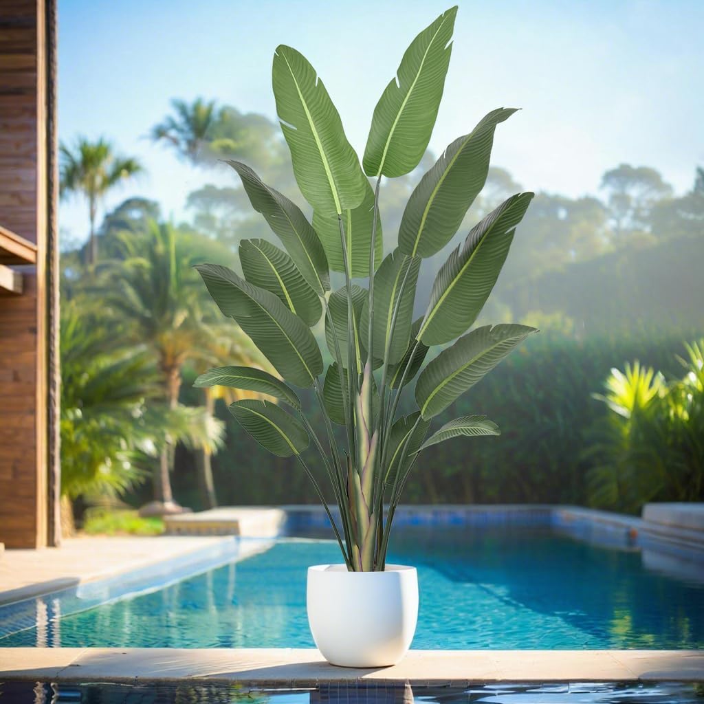 8FT Artificial Bird of Paradise Tree 94 Inch Large Faux Silk Plants Banana Leaf with 17 Trunks in Black Pot for Home Decor Living Room Office Bedroom - Image 4