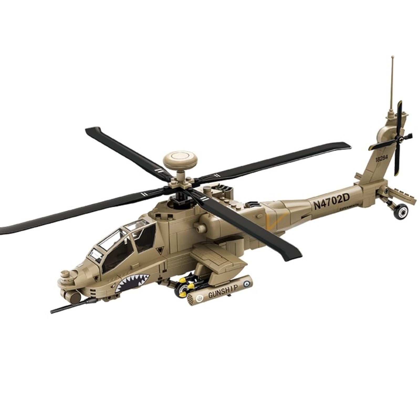 WANGE Boeing Apache AH-64 Helicopter Model to Assemble with Building Blocks. Powerful, agile and heavily armed attack helicopter model. Aeromodelling 1:48 โ image 1