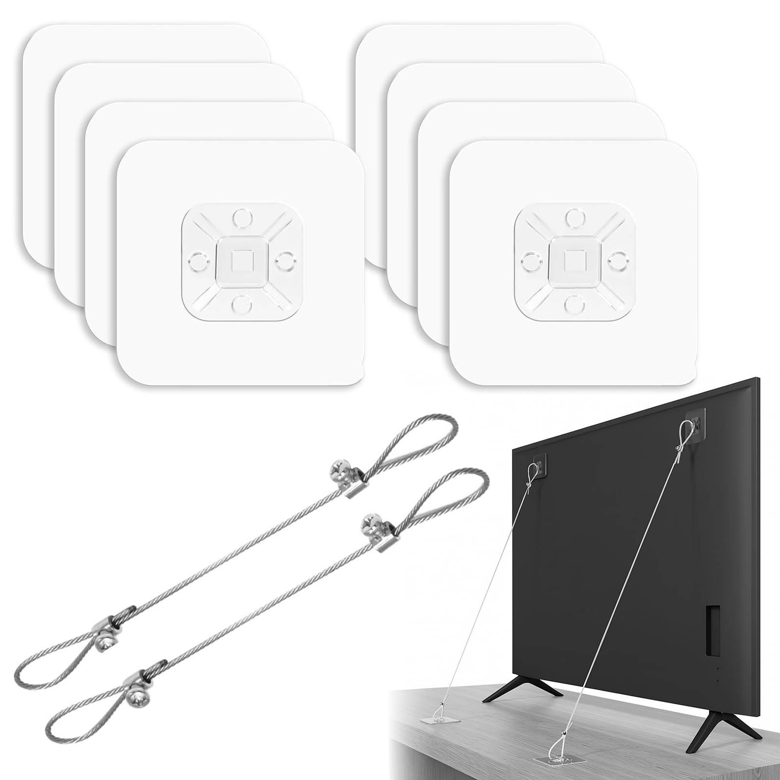 Sangles de Protection Anti-Basculement pour TV Meubles, Fixation sans Percage, Sécurité Réglable Mur/Télévision