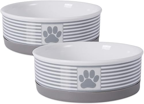 Miniatura 24 de DII Hueso seco Bol mascota de cerámica para comida & agua, con borde de silicona para antideslizante Pequeño, Mediano, Grande Perros y Gatos, L,