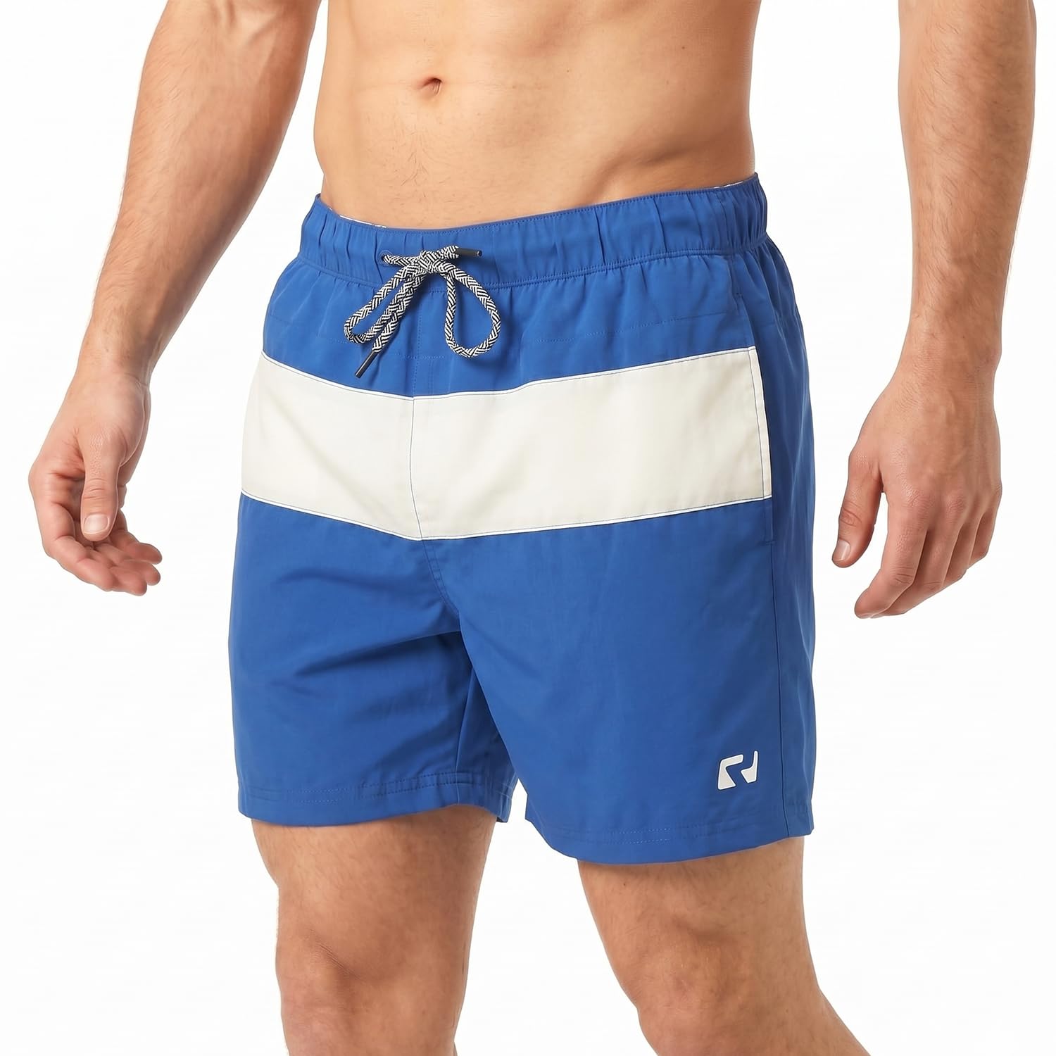 RIPT Men’s Quick Dry Swim Shorts with Mesh Lining Drawstring Waist UV50 Sun Protection Beach & Swimming Trunks (Royal Blue/White, L)