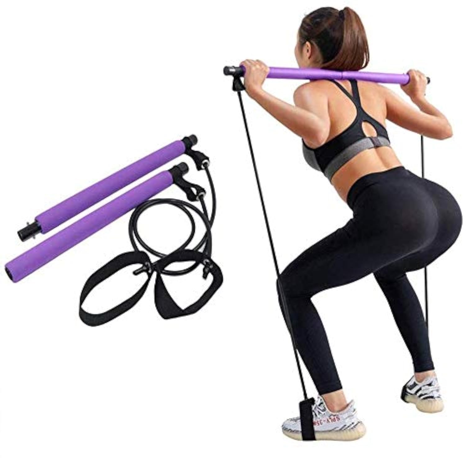 IRIS foam+Steel Pipe+TPE Portable Pilates Bar Kit with Resistance Band Yoga Exercise Pilates Stick with Foot Loop - Multicolour (B01ABVWNVG) Amazon Price History, Amazon Price Tracker