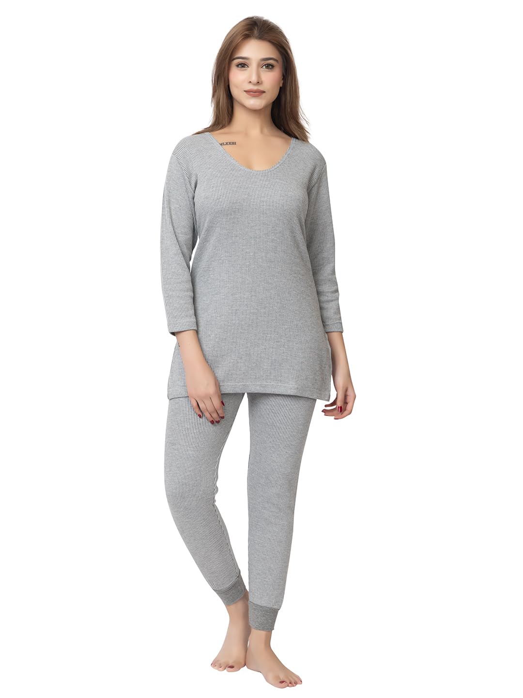 redfort Winter Wear Inner Wear Nightwear Soft & Warm Cotton Blend Round Neck Sleeveless Solid Women's Thermal Set (W THML FS 3x1 3/4)-picture-10