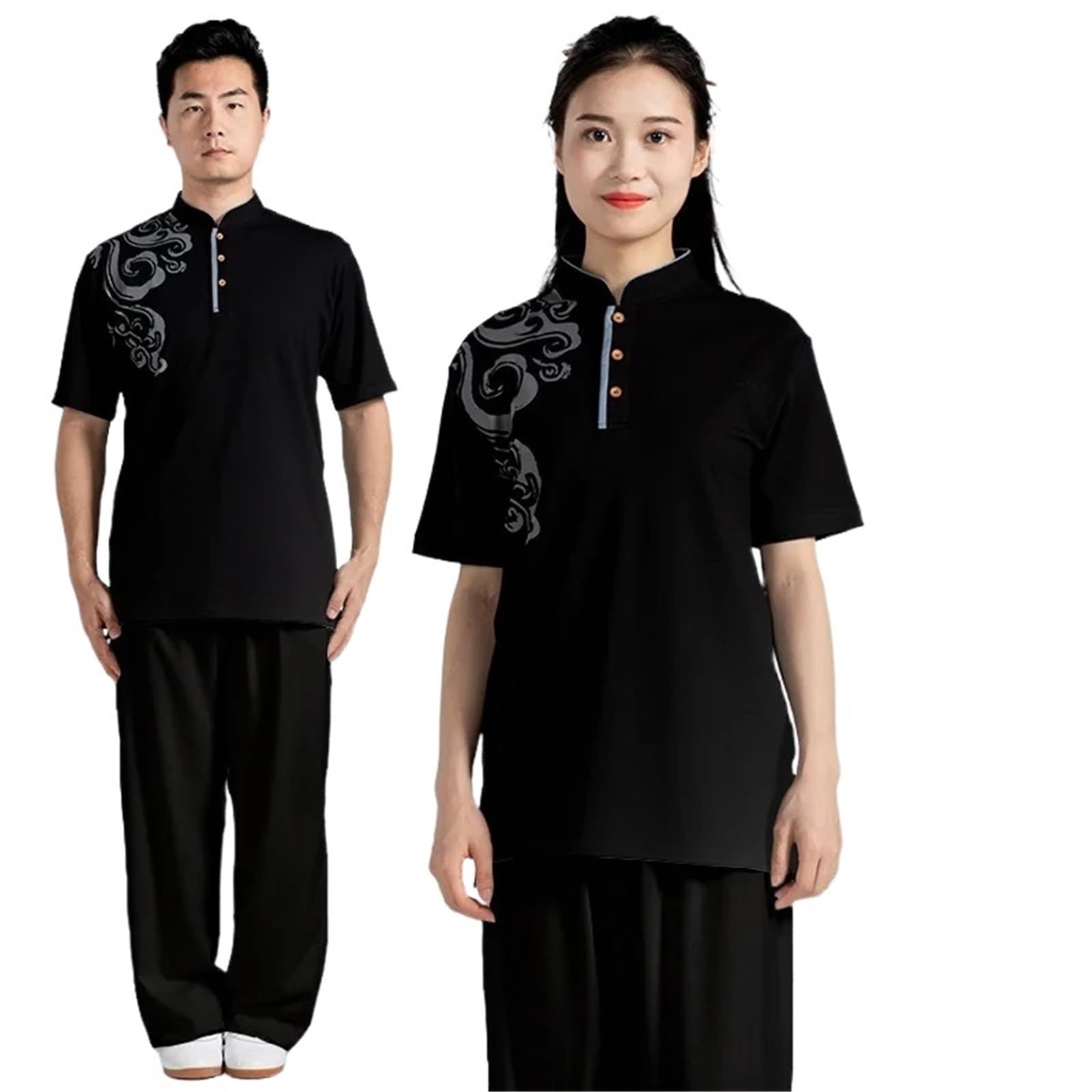 Kung-Fu-Shirt, nur T-Shirt, Kampfsport, kurzärmelige Kleidung, Klassische Uniform, Tai-Chi-Kleidung, Herren-Shirt, Oberteil, Damen Unisex Kung Fu Uniform(Black2,M)