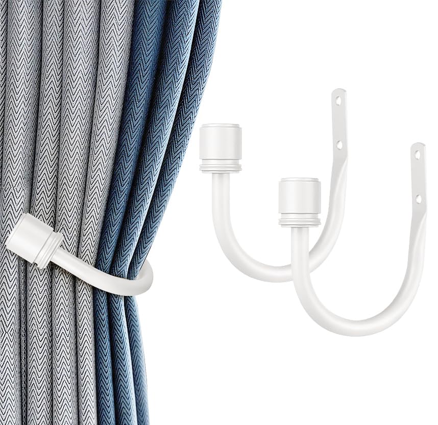 HOTOZON 2 Pack White Curtain Holdbacks, Wall Mounted Curtain Tie Backs