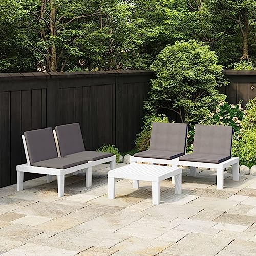 KCCKOM Garden Furniture Set 3 Piece Patio Lounge Set with Cushions Plastic White