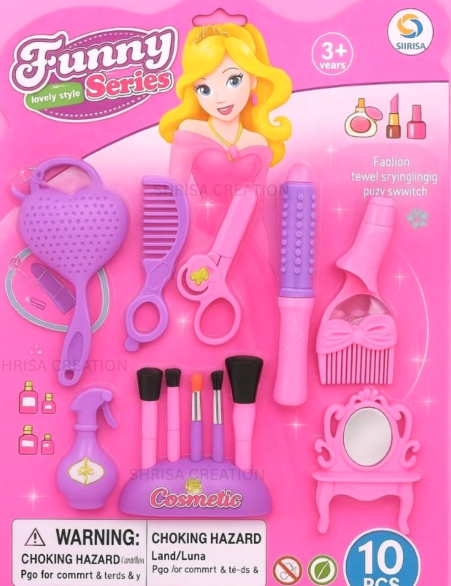 Kids Makeup Toy Set – 10 Pcs Pretend Play Cosmetic Kit for Girls | Hair Styling, Mirror, Combs, Lipstick & Accessories | Safe & Non-Toxic | Ages 3+ (Pink) 2