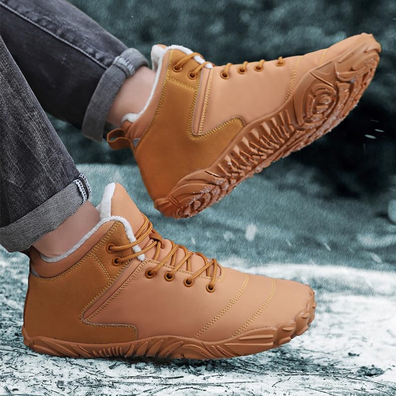 Hike Shoes Barefoot Men's Winter Warm Zero Drop Snow Boots Outdoor Waterproof Anti-Slip Wide Toe Box Five Finger Sneakers for Hiking Walking3