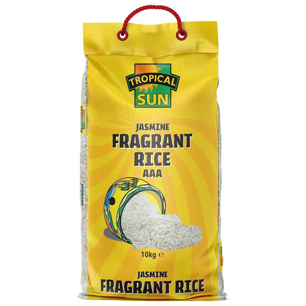 Tropical Sun Jasmine Fragrant Rice 10KG, AAA Long-Grain White, Naturally Aromatic Fragrant Rice, Soft & Fluffy Texture, Ideal for Daily Meals, Stir-Fries & Asian Inspired Dishes