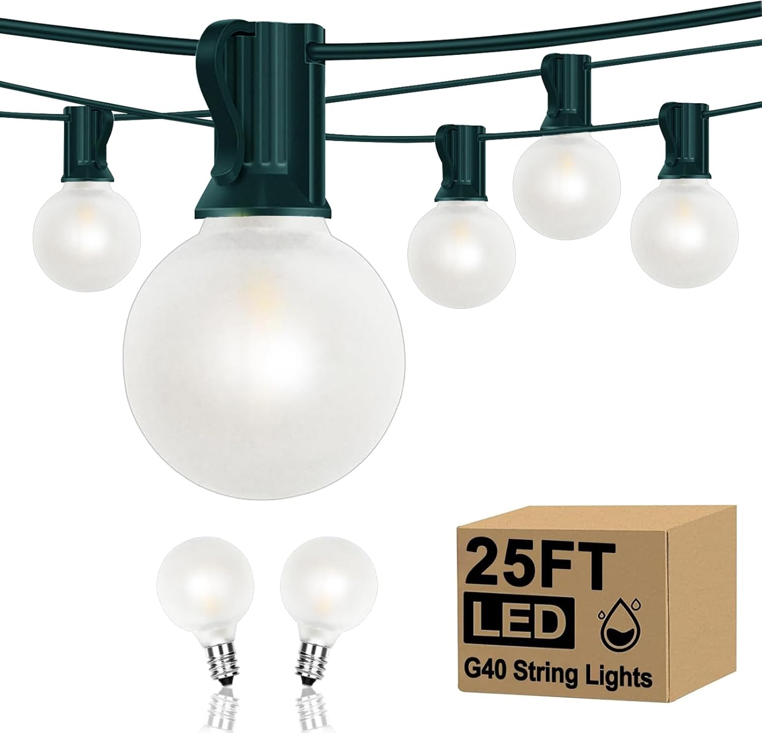 Outdoor String Lights - 100 Ft Waterproof Connectable Commercial LED Patio Lights with 50 G40 Shatterproof Bulbs, Hanging Globe Light for Outside Backyard Porch Party Decoration