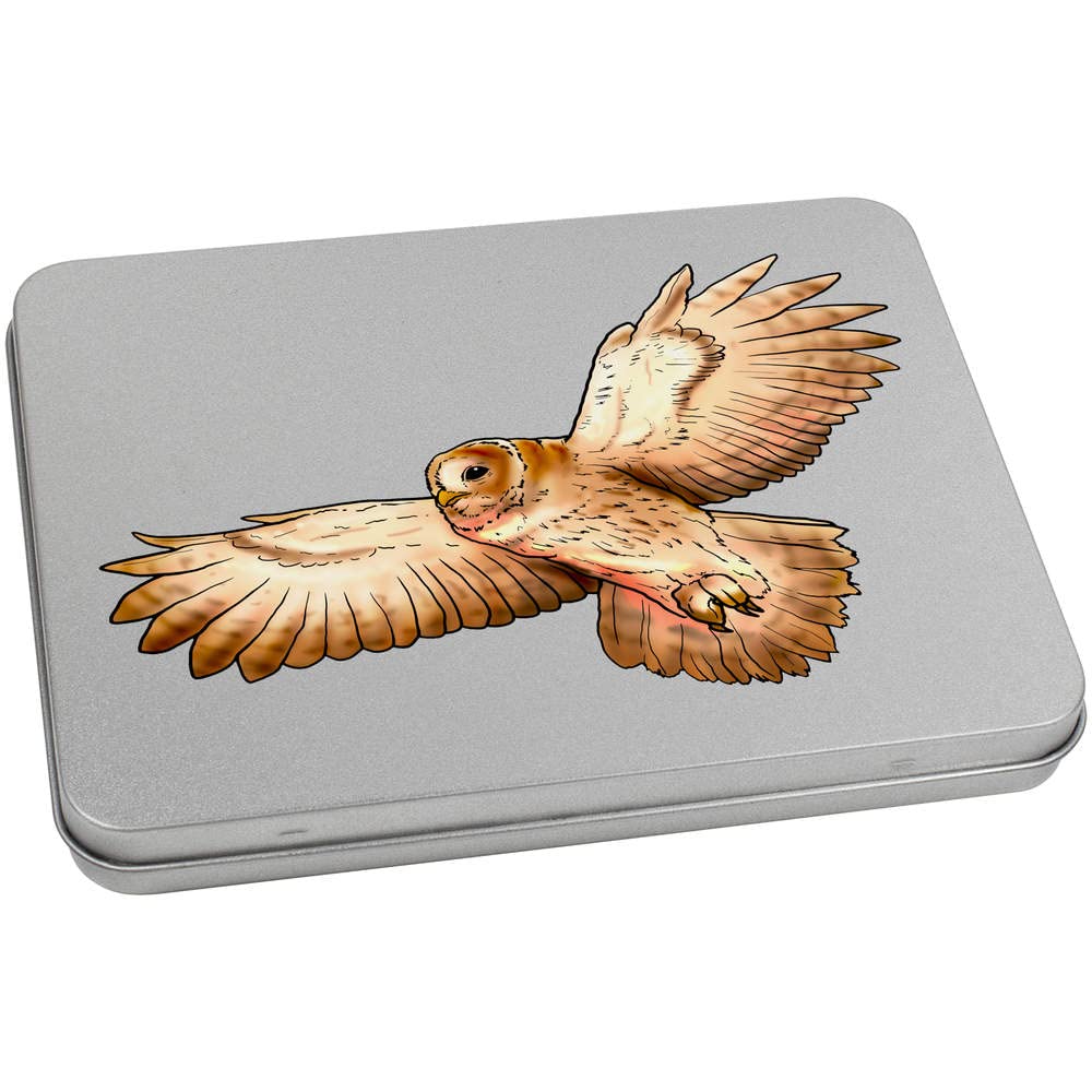 Azeeda 170mm 'Flying Tawny Owl' Metal Hinged Tin/Storage Box (TT00173514)