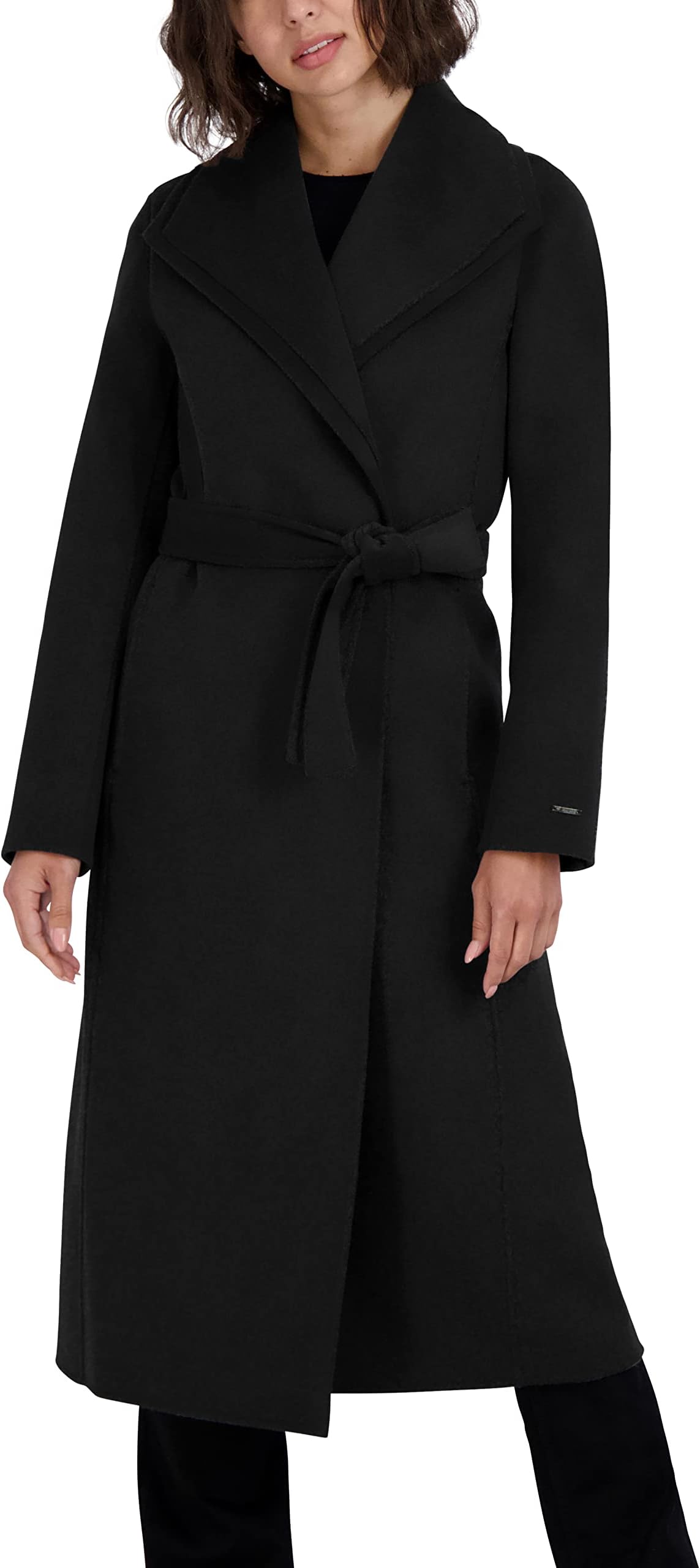 Women's Peacoat Wool Blend Double Face Winter Trench Coat, Black, Medium
