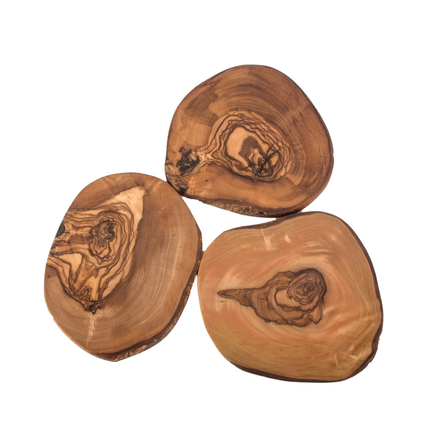 Set Untersetzer im Naturschnitt rustikal Glasuntersetzer Olivenholz Handgemacht Holzuntersetzer Geschenk (6er Set)
