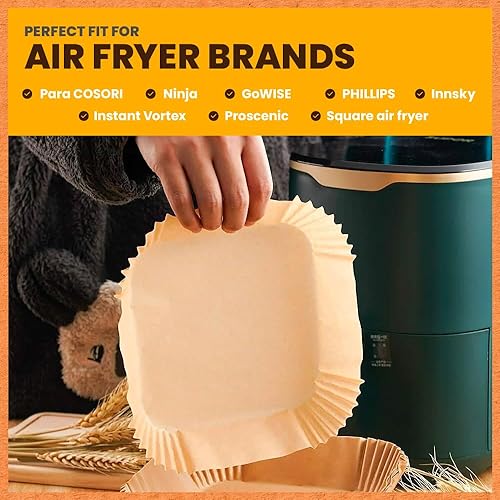 Miniatura 4 de PORTENTUM - Forros para freidora de aire, 100 unidades de papel cuadrado de grado alimenticio sin BPA de 7.9 pulgadas para freidoras sin aceite de 5