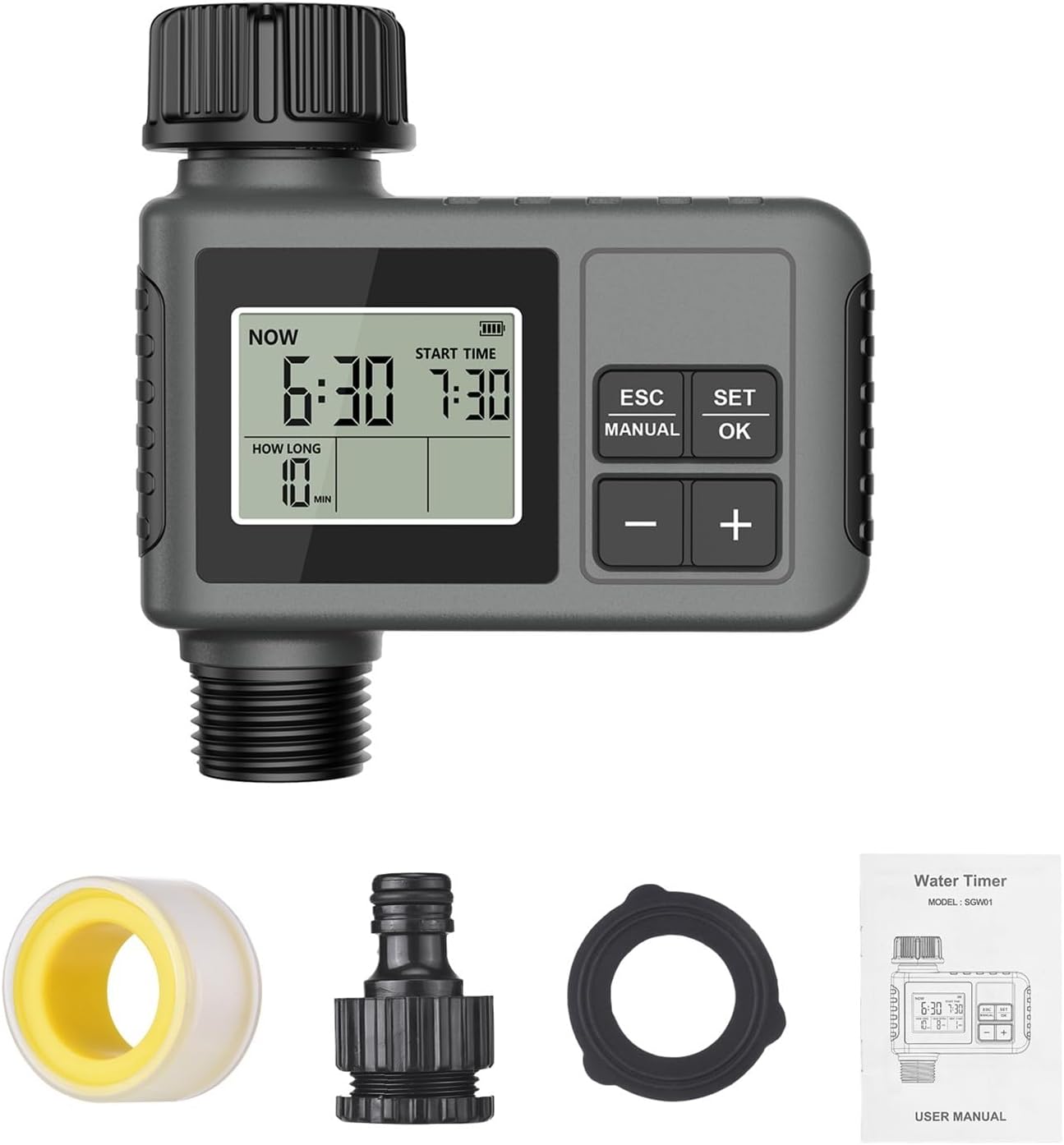 1pc Water Timer Irrigation System Programmable Garden Watering Sprinkler 1 Outlet Intelligent Valves Controller Rain Delay(US Standard)