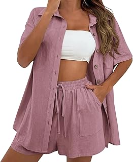 Women's Vacation Casual Suit Solid Color Shorts And Shirt...