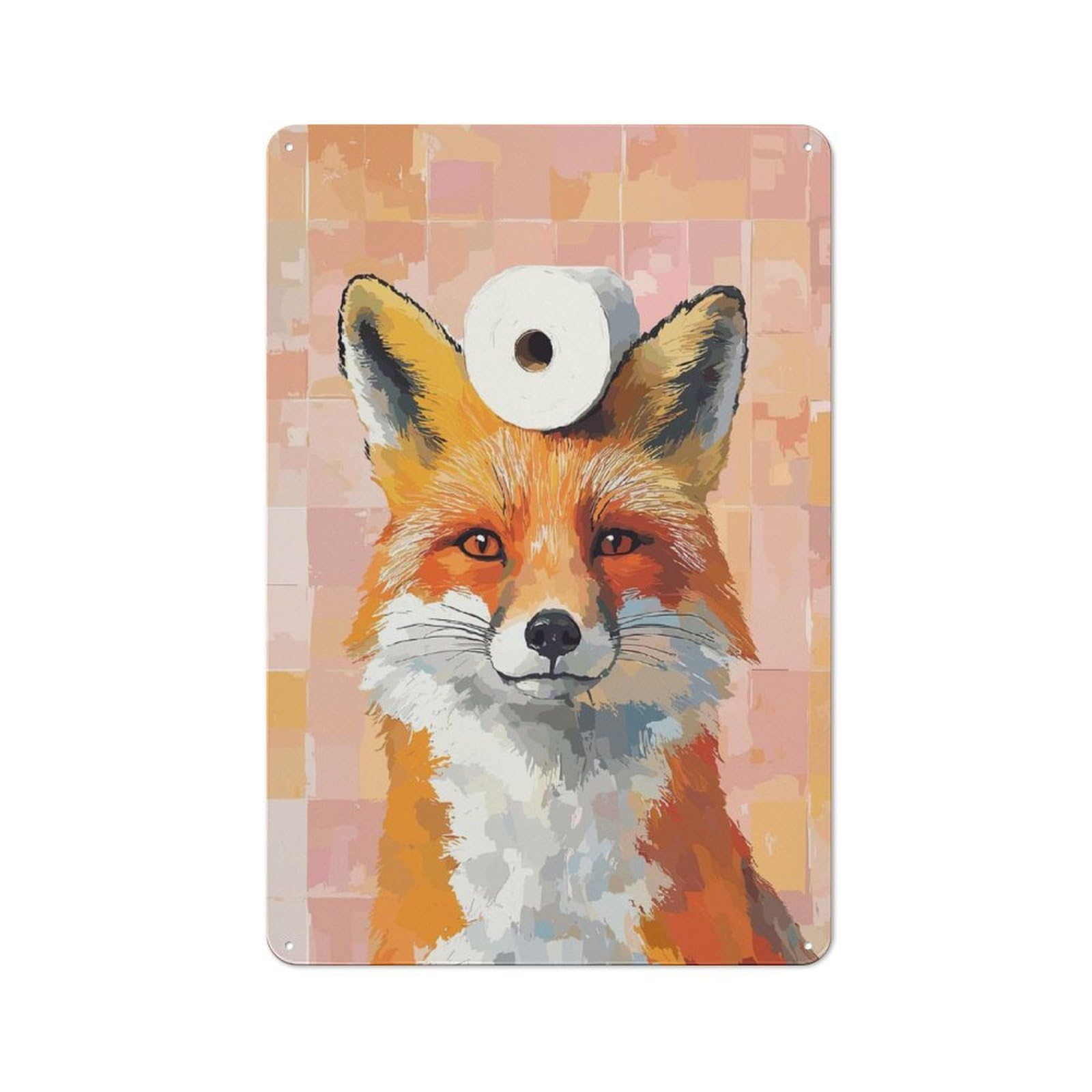 Junmoney Style-16 Fox With Toilet Paper Roll Metal Wall Sign 30X20cm, Retro Decor For Workshop Wall, For Garage, Workshop And Man Cave Decoration