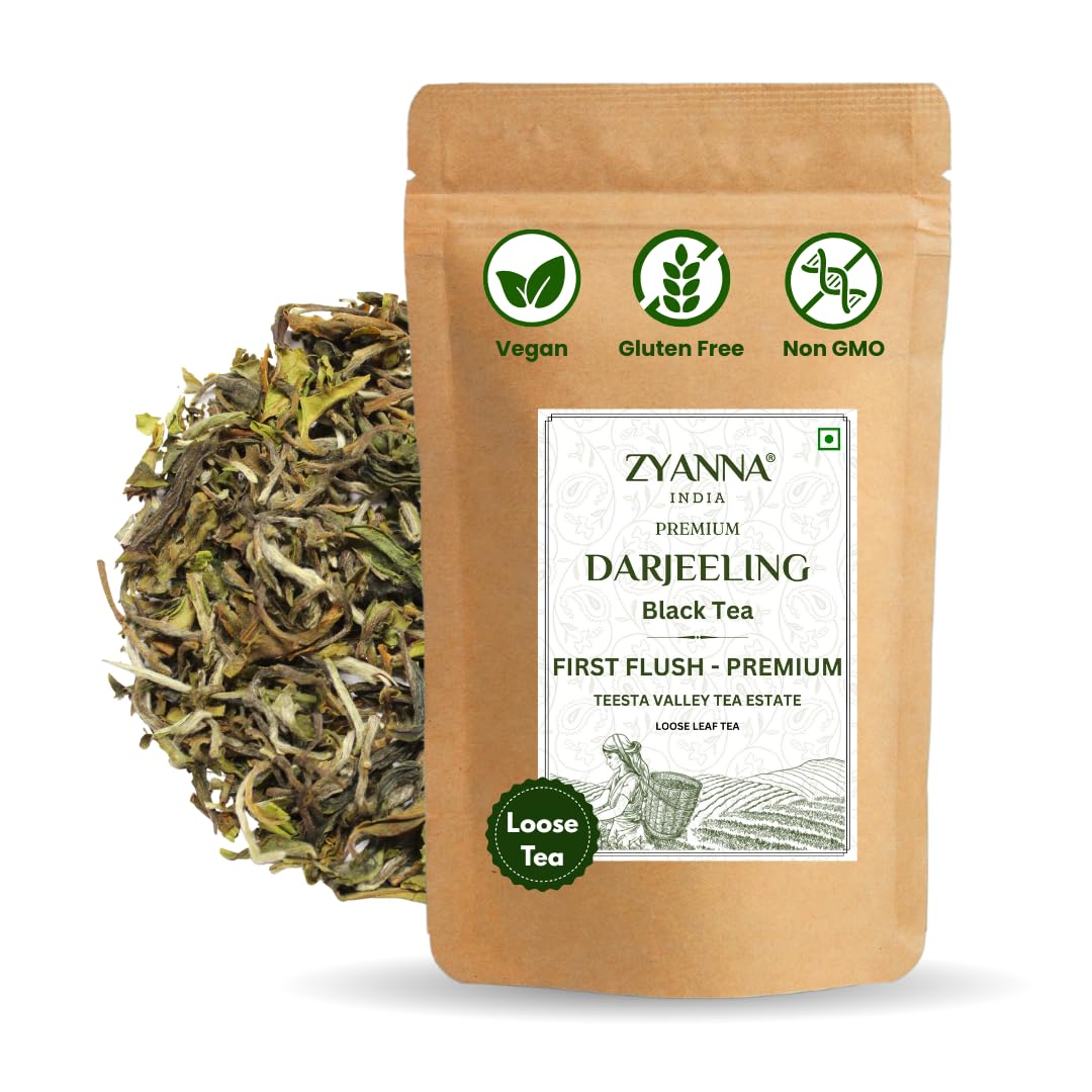 ZYANNA Darjeeling Tea First Flush - Premium Whole Leaf Black Tea with Floral Note (3.5oz- 100g-50 Cups) Single Estate Authentic Darjeeling Tea - Teesta Valley Tea Estate | India