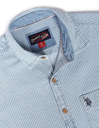 Image of U.S. POLO ASSN. Men's Cotton Regular Fit Spread Collar Vertical Striped Casual Shirt