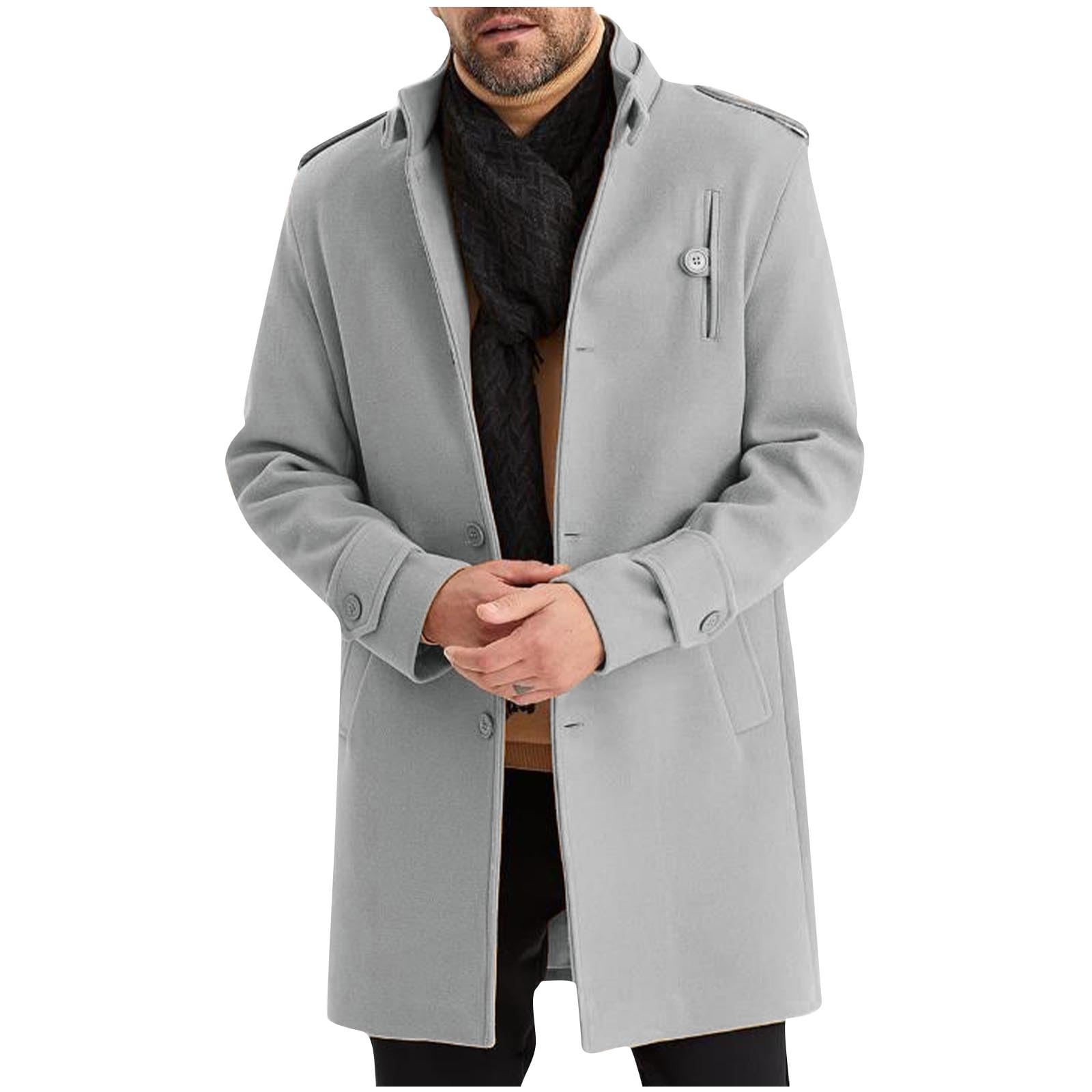 Abrigo De Tweed De Un Solo Pecho Informal De Negocios Clásico De Otoño E Invierno para Hombre Abrigo De Tweed Cálido Suelto De Color Sólido con Cuello Alto De Moda