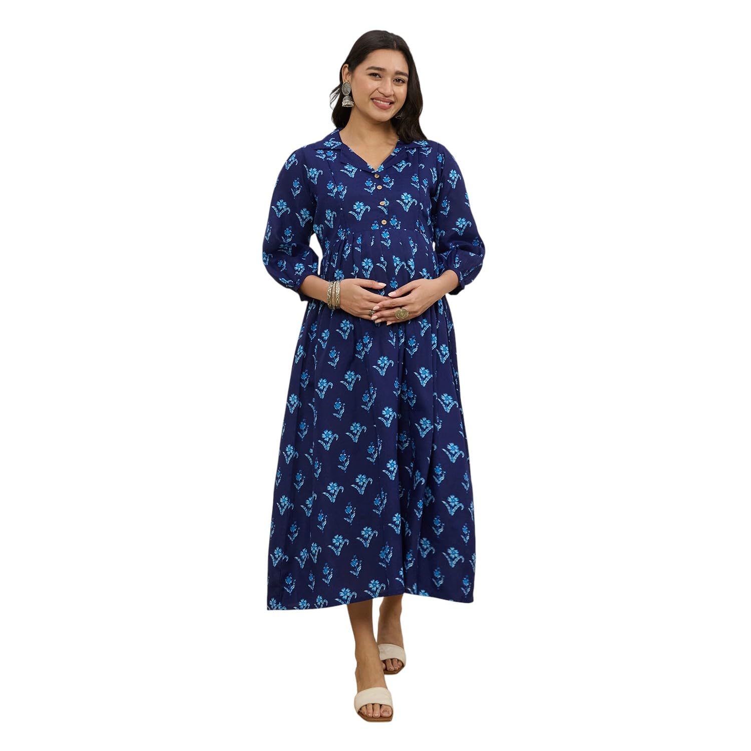 momtobe Cotton Maternity Feeding Kurti Dress for Women | Pregnancy Dress with Concealed Zippers for Nursing | Soft Breathable Fabric | Comfortable Calf-Length Outfit for Office-picture-47