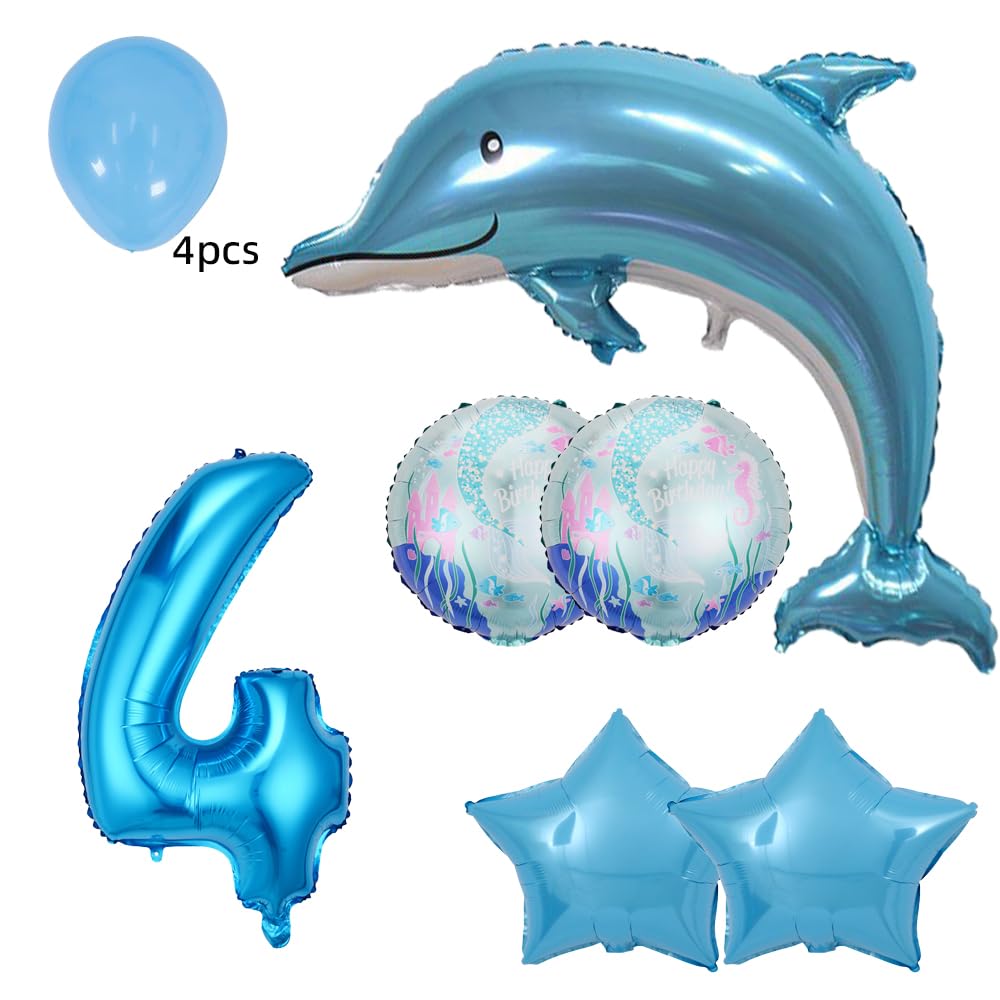 Weenkeey Décoration D'anniversaire Dauphin De 8 Ans - Grand Ballon En Aluminium - Pour Fête D'anniversaire Garçon - Bleu Clair