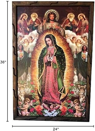 Miniatura 1 de 36" x 24" Virgen De Guadalupe, Señor De La Misericordia, San Judas Tadeo Imagen Cuadro Rustico De Madera # 19707 (42) Hecho En México