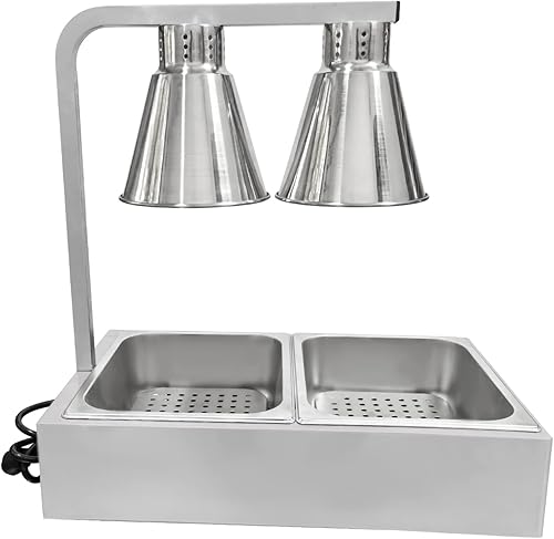Calentador portátil de papas fritas calentador de lámpara de calor infrarrojo estación de retención de alimentos con bombillas dobles y bandejas