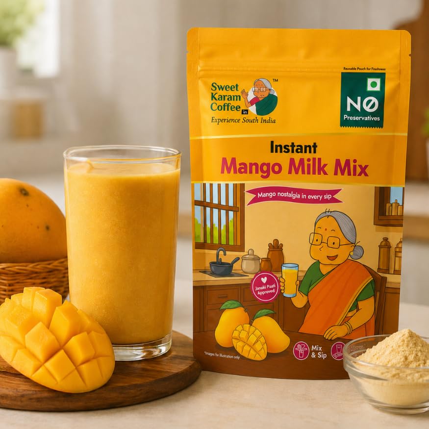 Sweet Karam Coffee Instant Mango Milk Mix - 250g Pouch | Made with Real Mangoes & Milk Solids | Refreshing Mango Milkshake Powder | Traditional Summer Drink Mix with no Preservatives-picture-22
