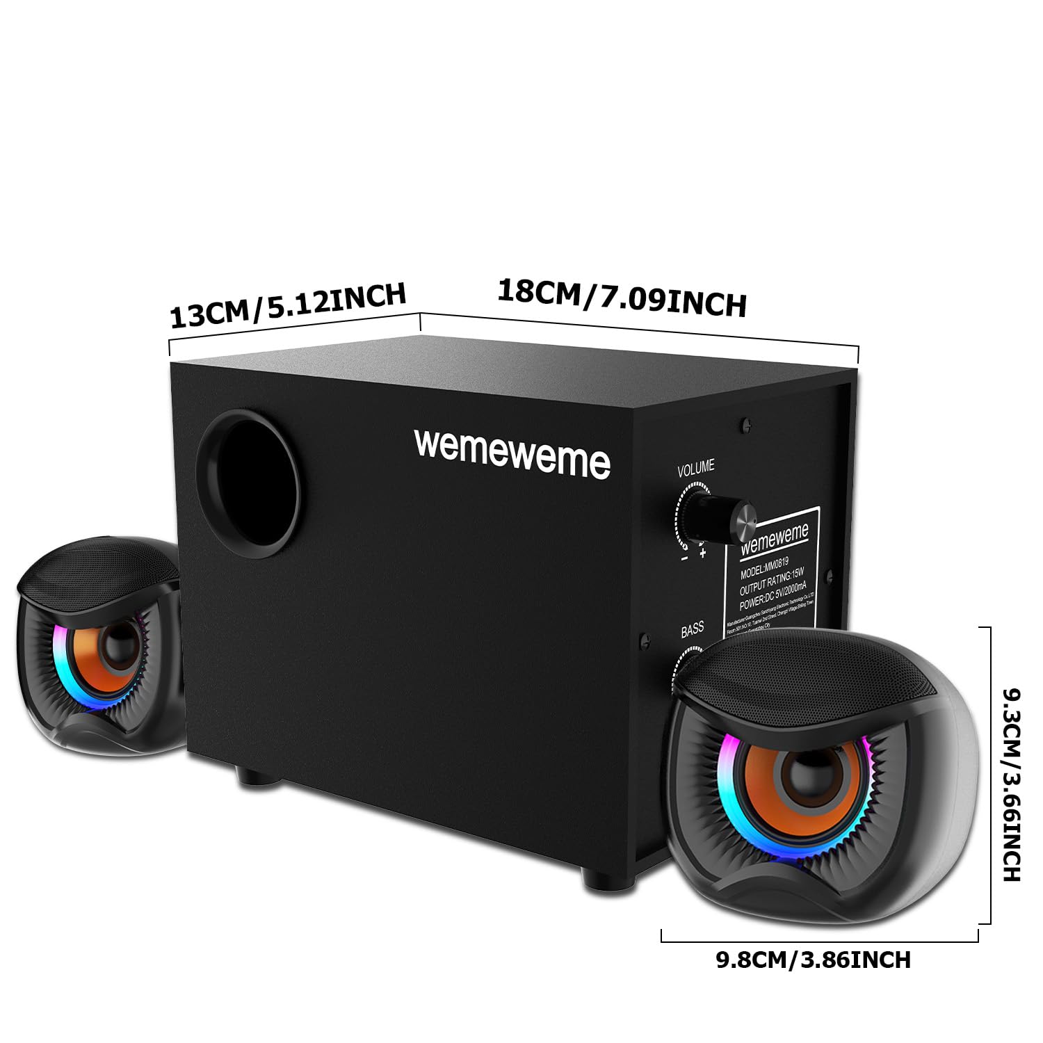 Altoparlanti per computer, altoparlanti per PC con subwoofer, altoparlanti da gioco 2.1 per PC desktop, alimentati tramite USB, AUX da 3,5 mm per monitor, laptop, scrivania