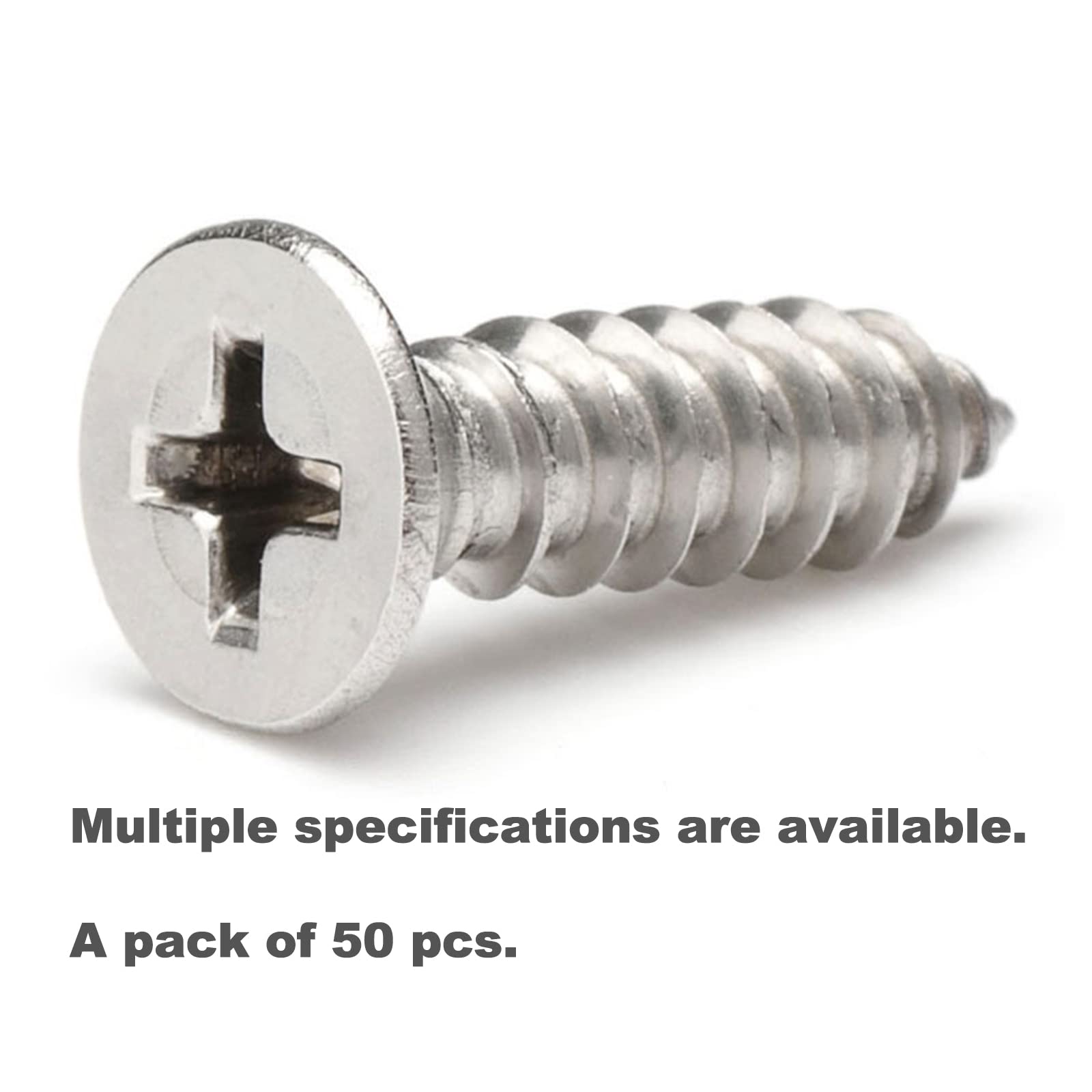 M4 x 30mm Self Tapping Screws, Phillips Flathead 304 Stainless Steel Screws - Image 3