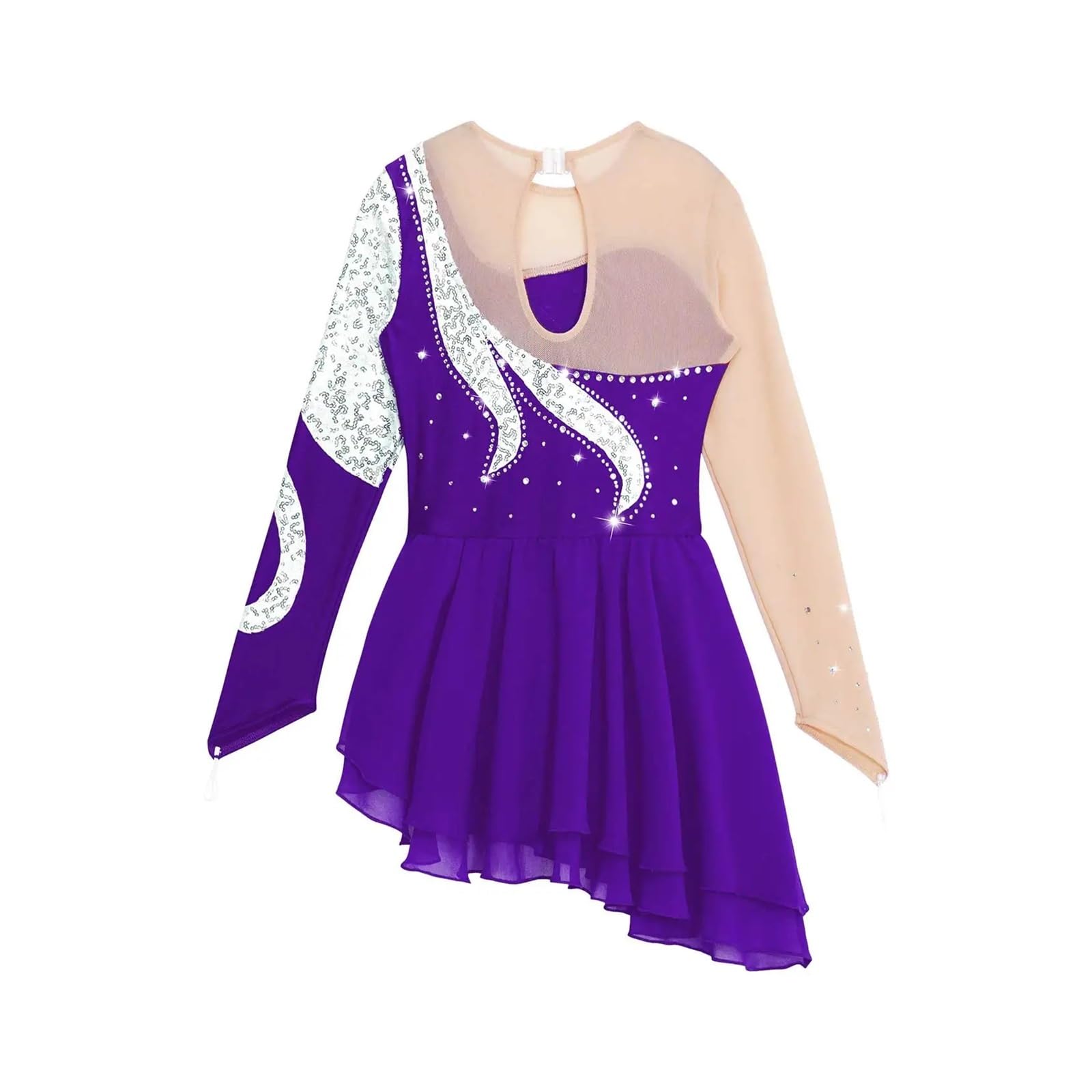 Vestido de Patinaje Artístico Vestido de patinaje artístico con lentejuelas y diamantes de imitación for niñas, leotardo de ballet y gimnasia, ropa de baile de salón y competición.