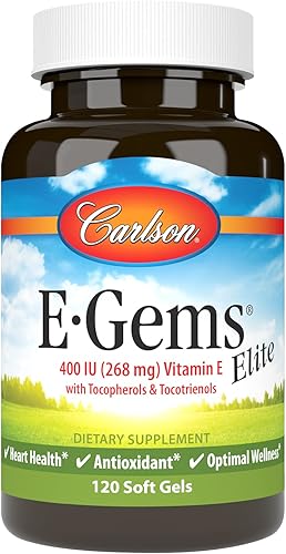 Carlson - E-Gems Elite 400 UI 268 mg Vitamina E con tocoferoles y tocotrienoles fuente natural cápsulas de vitamina E salud del corazón y bienestar