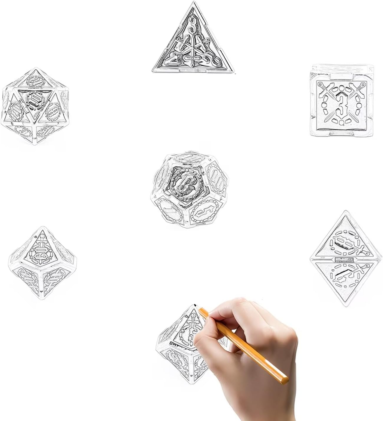 7-piece Set of Colorful Double-Sword Metal Dice, Multifaceted Metal Dice, Compatible with Role Playing RPG Board Game Card Game