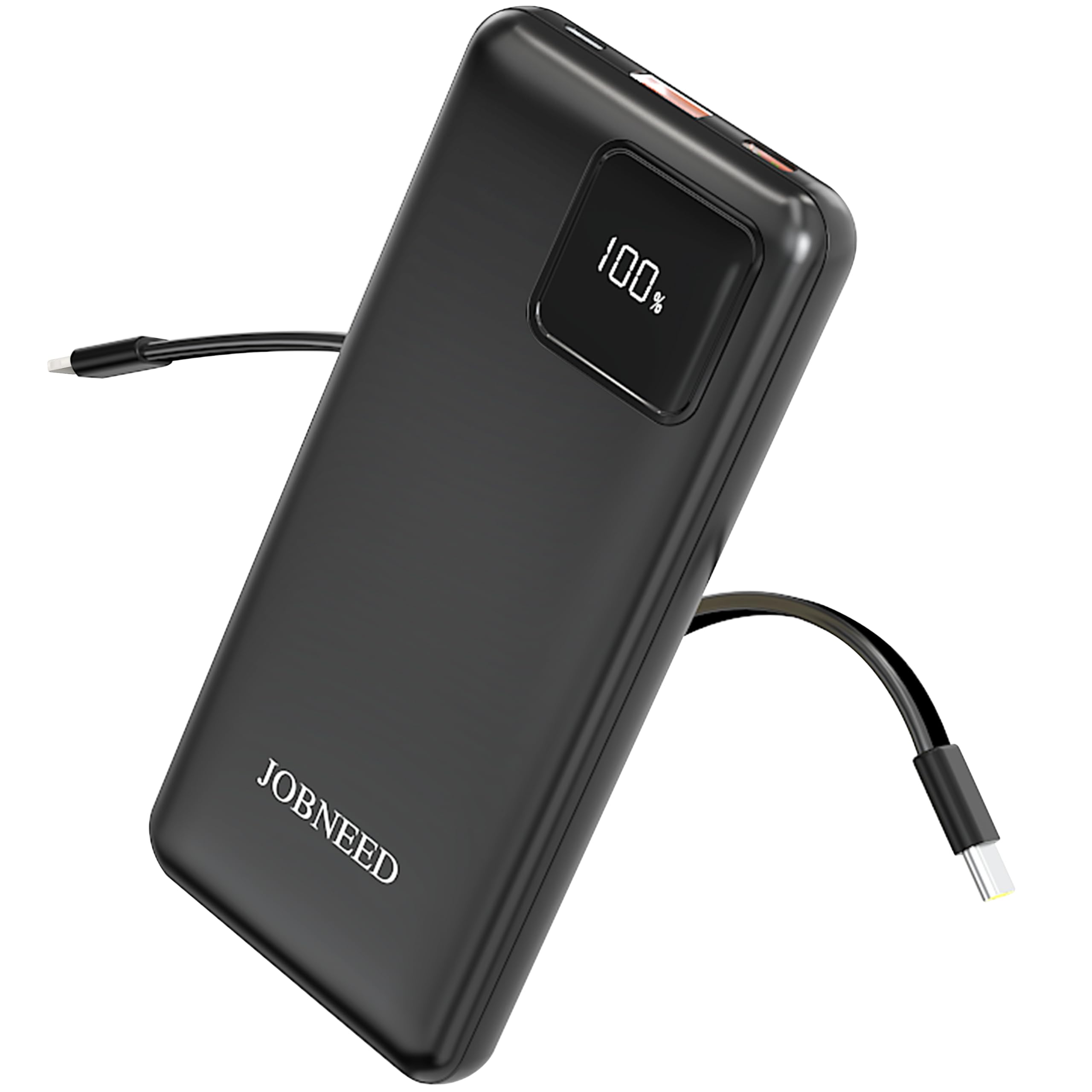Cargador portátil con cables integrados, batería externa de carga súper rápida con cables, paquete de batería de viaje delgada de 10000 mAh, 4 salidas, 2 entradas, 3 A, carga rápida compatible con