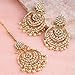 Aheli Bollywood Ethnic Chandbali Style Big Earrings Maang Tikka Set Traditional Fashion Jewelry for Women (White)