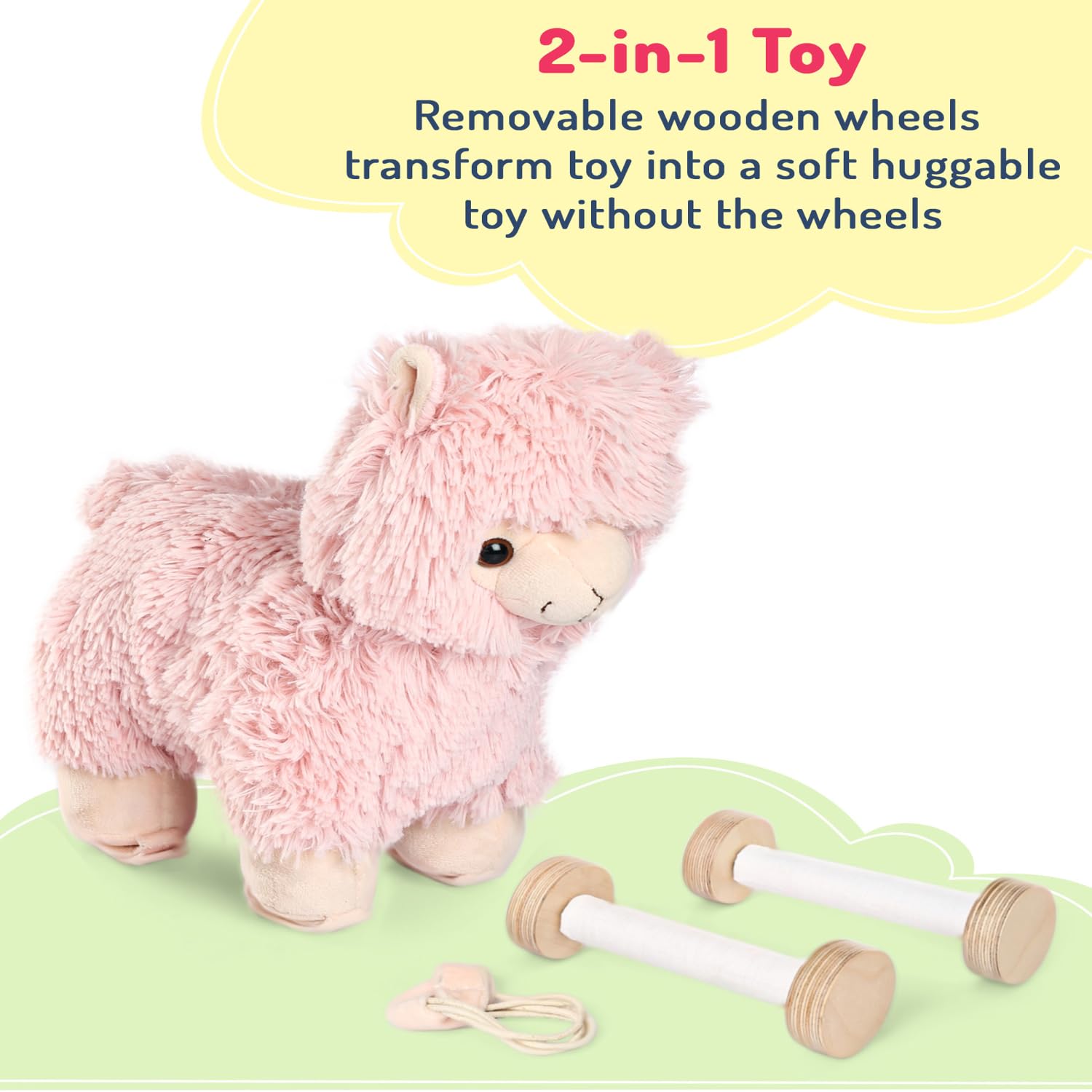 Bonfino Lama Plush Pull Toy |Pull Along Toy (1 Year+) with Attached String| Soft Pull Along Toy for Toddlers |Encourage Walking, Develop Hand-Eye Coordination & Motor Skills| Best Birthday Gift - Pink 1
