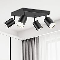 Vista 1 de Focos de techo Interior: 4 luces LED de montaje empotrado lámpara de techo GU10 cabeza moderna negra ajustable direccional luz para cocina, baño