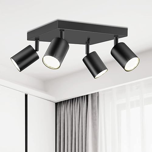 Miniatura 9 de Ketom Foco de techo de 3 luces, kit de iluminación de pista redonda ajustable, GU10 de montaje empotrado, lámpara de pared direccional para cocina,