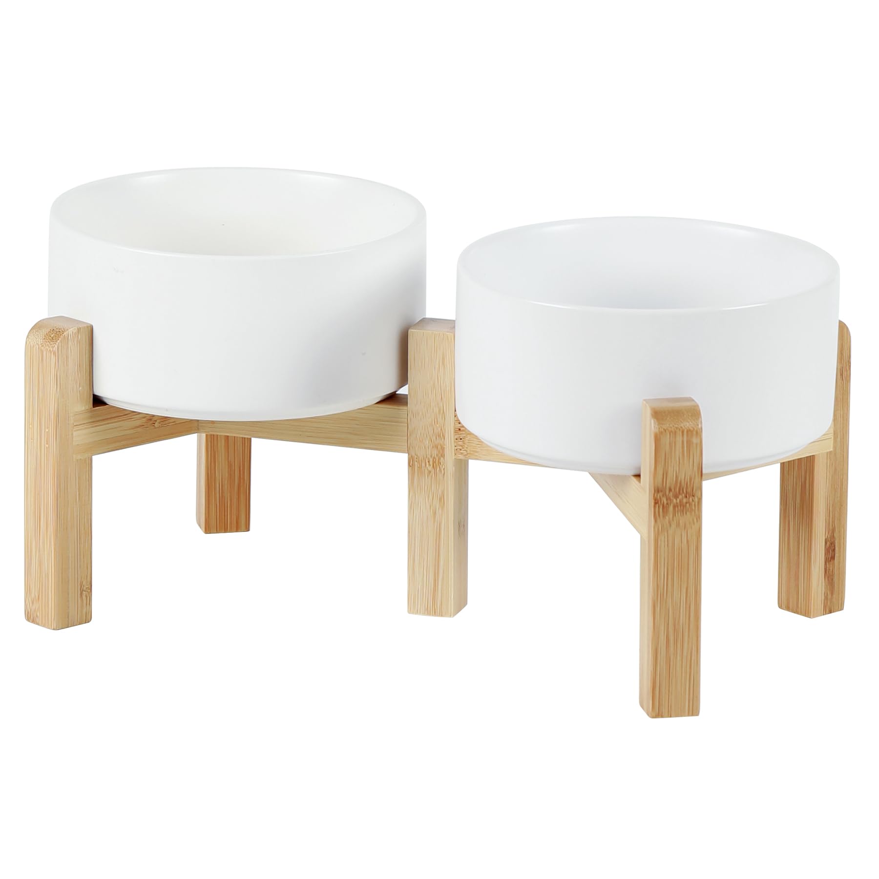 Havniva Ceramic Raised Double Bowls Set with Stand, 2 Heights Elevated, Food & Water Bowls for Small Breed Dogs, Weighted Dog Dishes, Pet Bowl(6.1'',