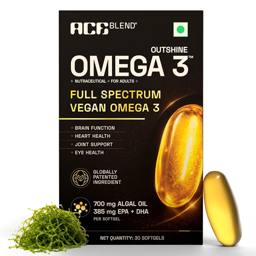 Ace Blend Outshine Omega 3 Vegan with 385mg EPA + DHA per Softgel | Full Spectrum Algal Oil | 700mg Algal Oil | Plant-Based Omega 3 Supplement | For Men & Women | 30 Softgels-image-47