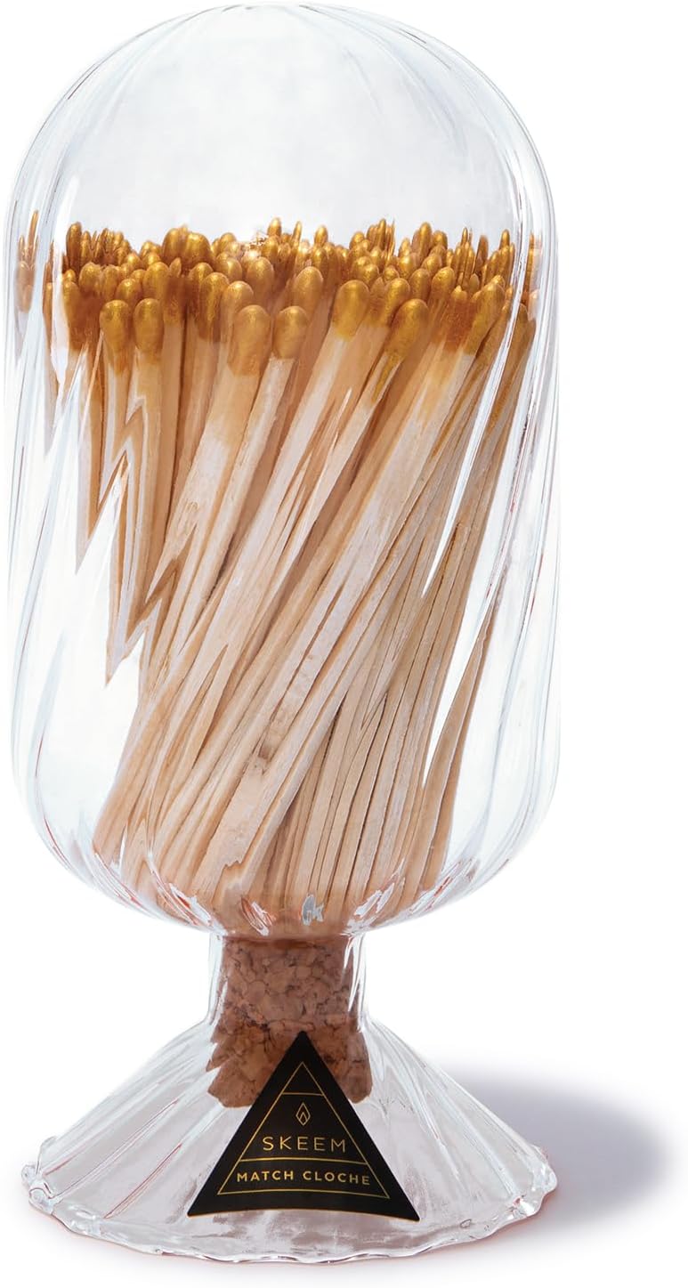 Skeem Helix Match Cloche with Striker - Includes 120 4 Inch White-Tipped Matches - Decorative Matches in a Jar