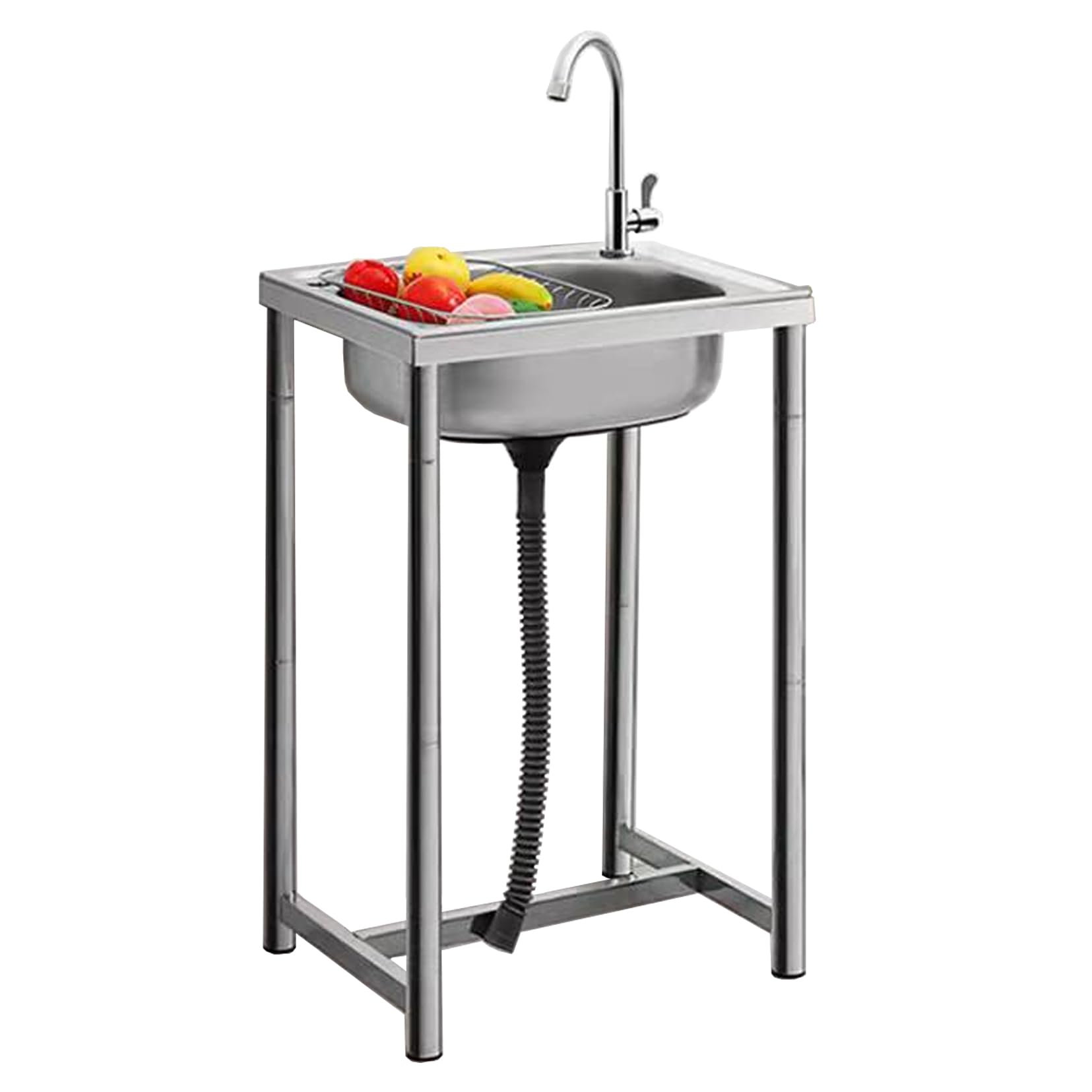 ZQFHSX Stainless Steel Utility Sink - Free Standing Single Bowl Commercial Kitchen with Faucet for Indoor/Outdoor Garage & Laundry Workbench (42x37x75cm)